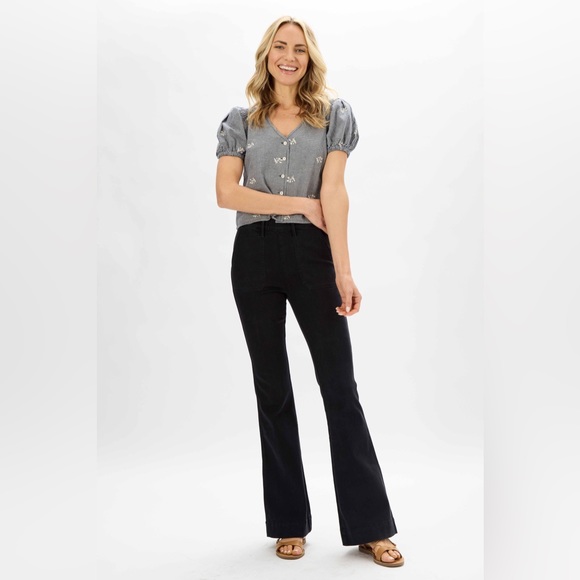 New! judy blue high rise elastic waist pull on trouser flare black JB88651 BK - Picture 4 of 14